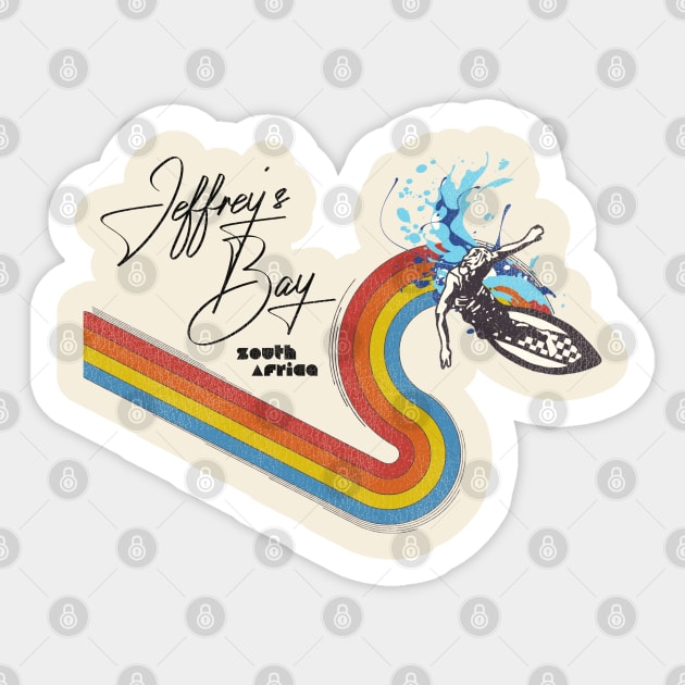 Retro 70s/80s Style Rainbow Surfing Wave Jeffrey's Bay South Africa Sticker by darklordpug